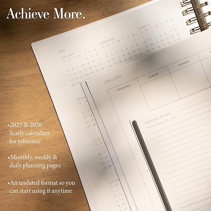 Anecdote Planner 2025 (8.5" x 10") Daily Planner Weekly Monthly Planner - 52 Weeks w/Library Buckram Cover, Brass Spiral - A4 Size Bleed-Resistant Paper – Dutch Blue