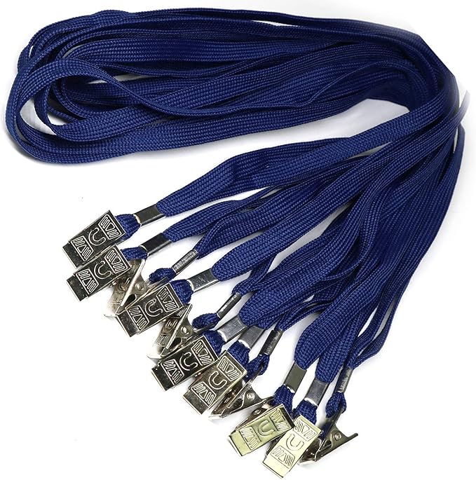 Lanyard 100 Pack Black Badge Lanyards Flat Lanyards Round 32" with Badge Clip (Navy Blue)