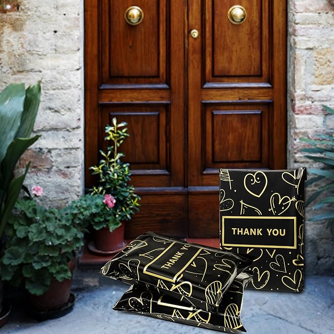 Poly Mailers 6x9 Inch 100 Pcs, Heart printed Thank You Shipping Bags with 2.4mil Thickness, Waterproof Mailing Envelopes, Strong Self-sealing Adhesive Poly Bags for Shipping