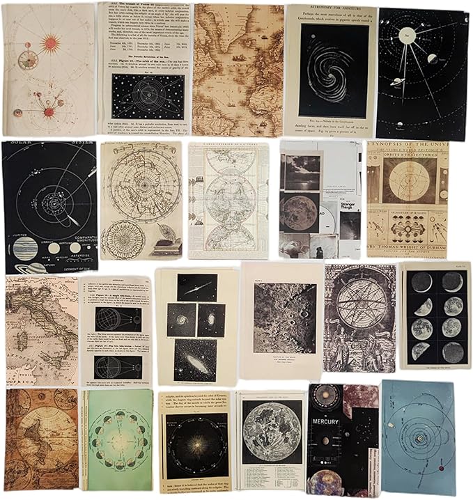 200 Pieces Vintage Ephemera Scrapbooking Supplies Pack Scrapbook Paper Sticker Material Pack for Art Journaling Bullet Journals Planners Collage Decoupage Crafter Gifts (Planet)