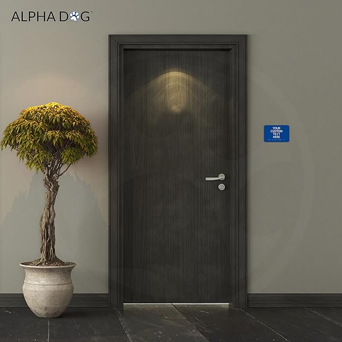 ALPHA DOG ADA SIGNS Custom ADA Compliant Braille Sign, 6"x9" Room Identification Plaque, Tactile Text, Raised Letters, Personalized 4-Line, Indoor/Outdoor, USA-Made (Blue)