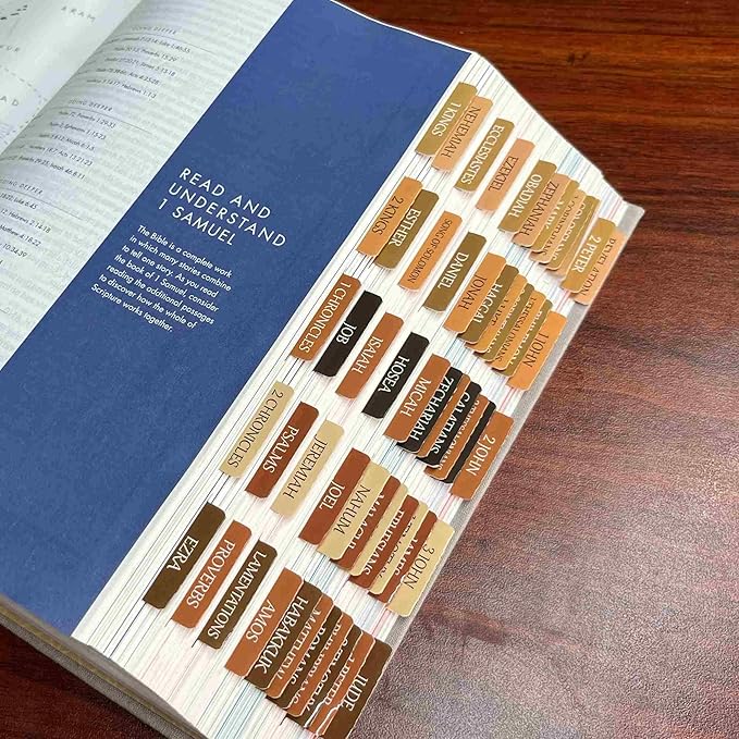 Thinkor Reposition Laminated Bible Tabs, Large Print Stickers, Easy to Read & Apply Bible Tabs for Women & Man (Autumn Wood)