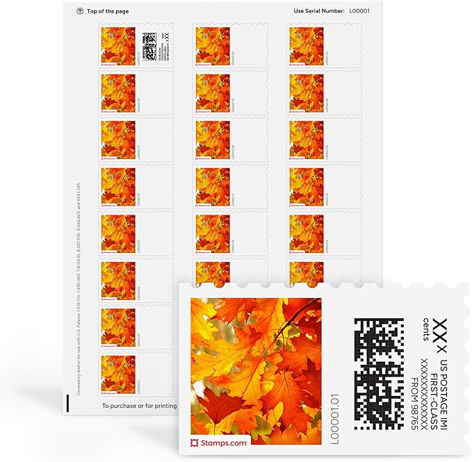 Turning Leaves NetStamps 120-Pack (5 Sheets) Printable Postage Labels (Stamps.com Subscription Required) - Print Approved Postage - Inkjet & Laser Printers - Business, Personal, Home