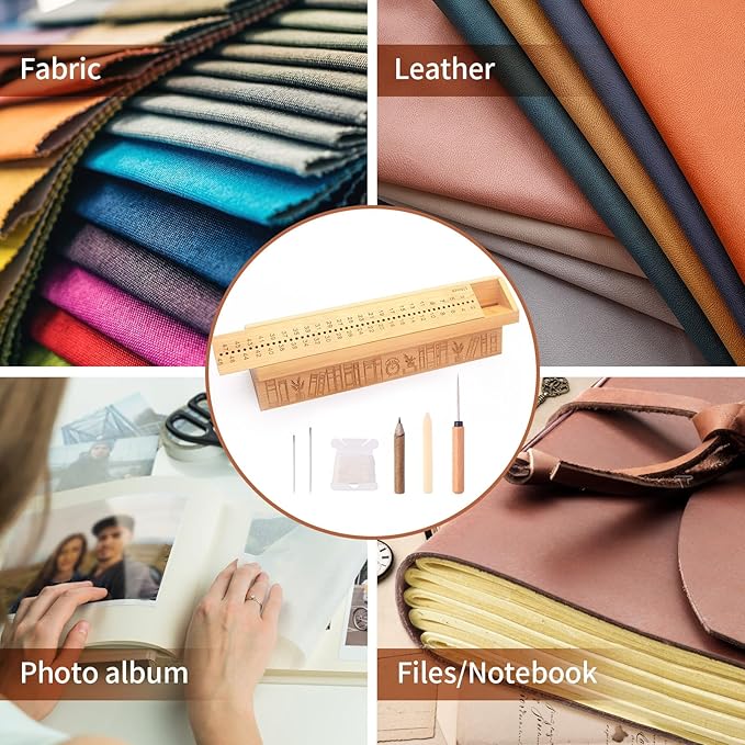Bamboo Book Binding Kits with an Awl, Book Binding Cradle, Signature Punching Tools with Piercing Guide Book, Book Binding Materials, Bookbinding Supplies for DIY Bookbinding Crafts with Storage