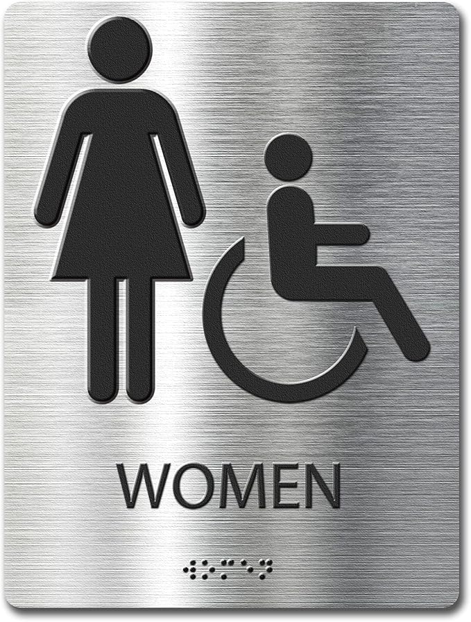 ADA-Mark Modern Restroom Sign for Business - ADA Compliant Braille Bathroom Sign with Easy Installation - 6" W x 8" H