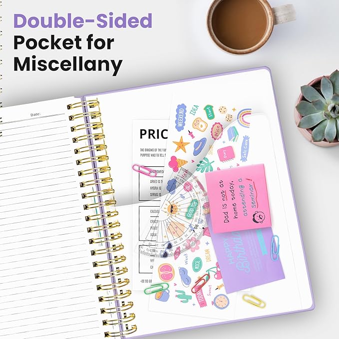 Hardcover Spiral Journal Notebooks for Work With Removable Dividers & Tabs, 8.5"x11" 5 Subject Notebook for Note Taking & Organizer, A4 College Ruled Lined Journal for Women & Writing, Lilac Purple, 280 Pages