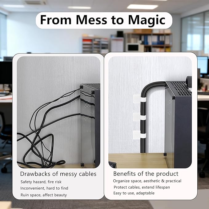 Under Desk Cable Management, Wire Organizers for Cords - Upgrade 48 PCS Sticky Back Self Adhesive Cable Ties, Hook and Loop Straps for Home or Office Use