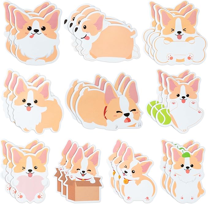 Xqumoi 30 Pack Corgi Sticky Notes - Cute Cartoon Corgi Self Sticky Notepads Writing Memo Pads Animal Page Marker for Back to School Office Supplies Party Favors Goodies Bag Fillers, Total 600 Sheets