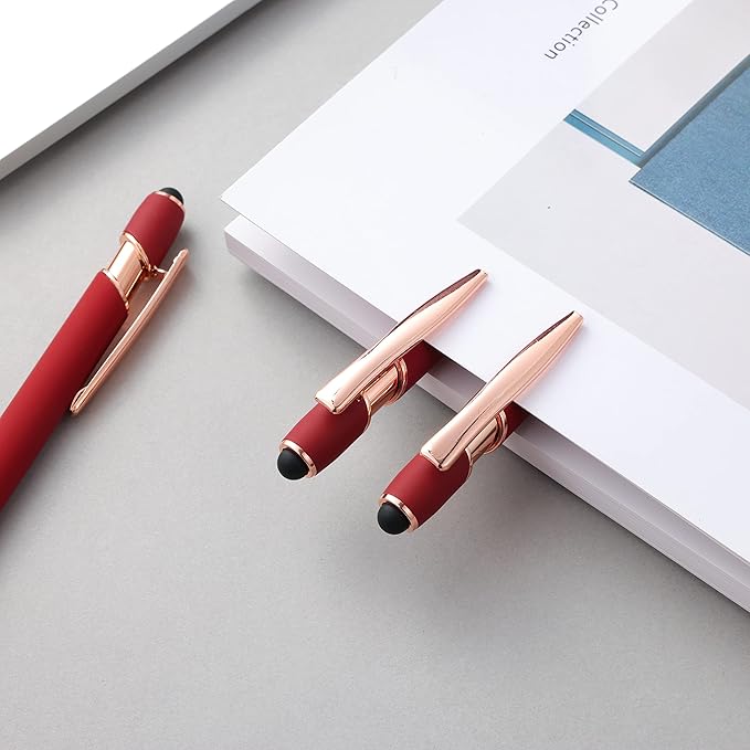 12 PCS 2 in 1 Stylus Ballpoint Pen with Stylus Tip, 1.0 mm Black Ink Metal Pen Stylus Pen for Touch Screens (Rose Gold & Red)