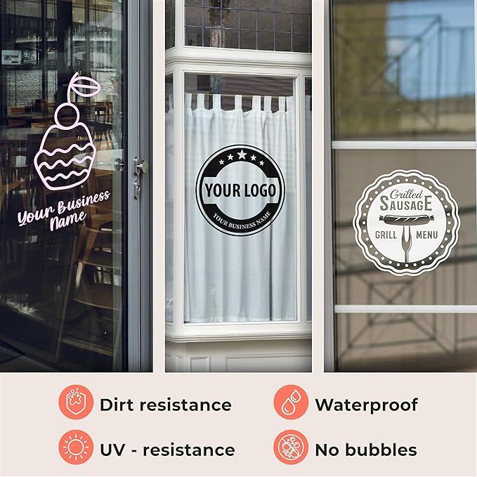 Custom Business Decals Stickers Vinyl - Personalized Logo Decal Vinyl Signs - Customized Window Decal with Logo Business - Waterproof Custom Stickers for Business, Home, Office