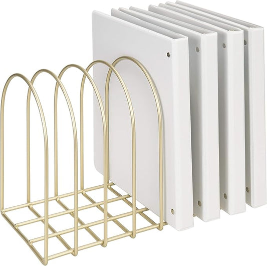 MyGift Large Desktop Document Holder, Brass Metal Wire File Folder Organizer Rack with 8-Slots and Arch Design