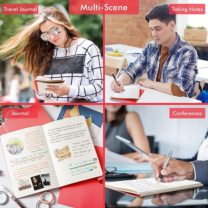 feela 8 Pack Soft Cover Journal Bulk, Notebooks College Ruled for Work, Lined Travel Journal for Women Men, Note Taking Notebook School Supplies Business Writing, 8.2” x 5.5”, A5, Red