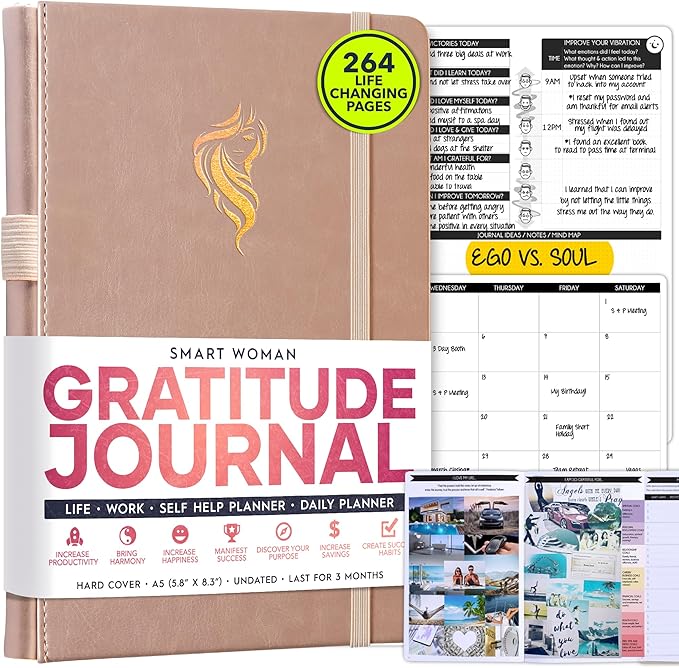 Gratitude Journal for Women & Men - 5 Minute Self Care Journal | 90-Day Undated Daily Planner for Positivity, Affirmations & Manifestation | Guided Mindfulness, Reflection | Vision Board + Stickers