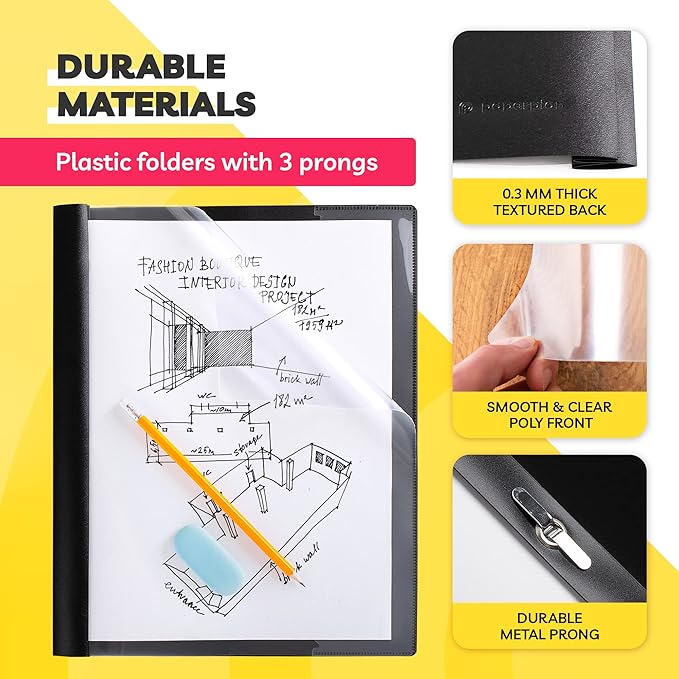 Report Covers - (30 Set), 8.5 x 11 Letter Size, 3-Prong Fasteners, Clear Front Plastic Folders - Perfect for Presenting Resumes, Proposals, and More with Professionalism