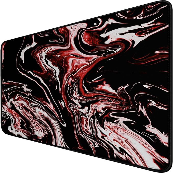 Large Extended Mouse Pad with Stitched Edges, Durable Non-Slip Natural Rubber Base, Waterproof Computer Keyboard Pad Mat for Esports Pros/Gamer/Desktop/Office/Home - Marble Red
