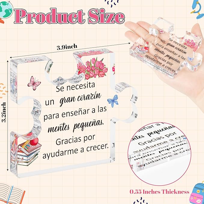 Yopyame Spanish Teacher Appreciation Gifts - Regalos para Maestra Acrylic Gifts Teacher’s Day Engraved Acrylic Puzzle Plaque End of Year Graduation Christmas Birthday Thanksgiving Gifts for Teacher