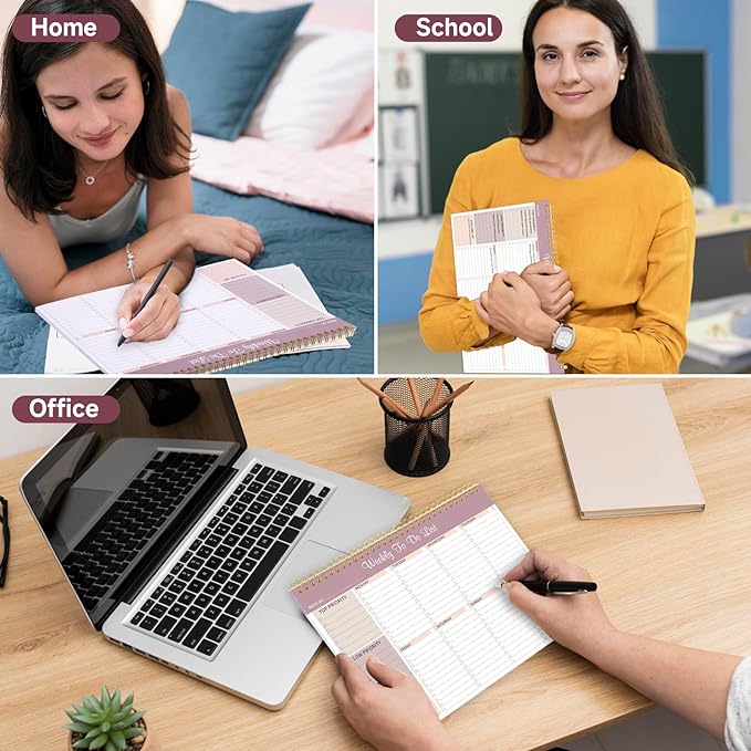 Weekly To Do List Notepad, 8.5''x11'' Weekly Desk Planner with 52 Tear Off Sheets Undated Weekly Planner Habit Tracker & Productivity Organizer for Home School and Work, Lilac