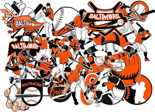 30 PCS Baltimore American Orioles Vinyl Baseball Stickers for Water Bottle, Laptop, Bicycle, Computer, Motorcycle, Travel Case, Car Decal Decoration Sticker Graffiti Decals