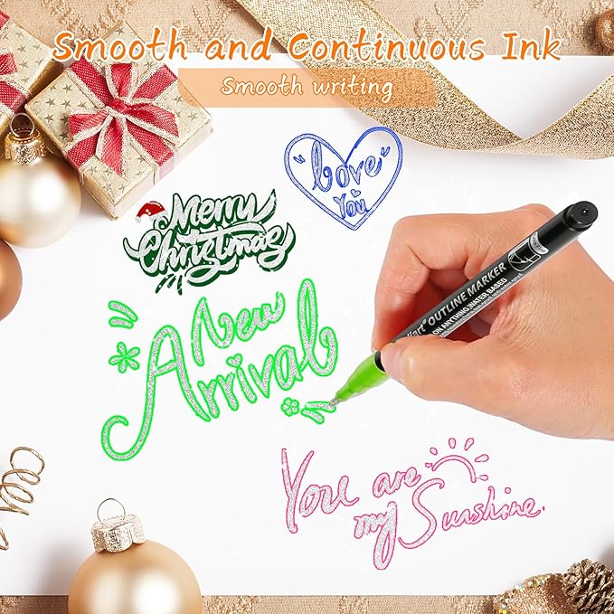 Caliart 36 Colors Outline Shimmer Markers, Glitter Metallic Marker Pens, Stocking Stuffers for Teen Girls Boys Adults Christmas Gifts Trendy Stuff, Cool Fun Craft Drawing Art Supplies Set