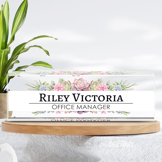 Personalized Name Plate for Desk, Custom Desk Name Plate, Acrylic Name Plate Office Desk Accessories, Personalized Office Gifts for Coworkers Teachers, Employee Appreciation Gifts (A-Victoria)