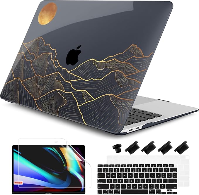 DONGKE Compatible with MacBook Air 13 inch Case 2021 2020 2019 2018 Release A2337 M1 A2179 A1932 with Retina Display Touch ID, Plastic Hard Shell & Keyboard Cover - Abstract Mountain