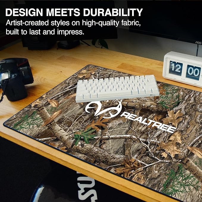 MPCO. Real Tree Large Gaming Desk Pad - 36" x 17" Duraglyde Fabric Edge Green – Without Logo Desk Mats - Non-Slip, Washable, Smooth Glide for Precision Gaming & Work