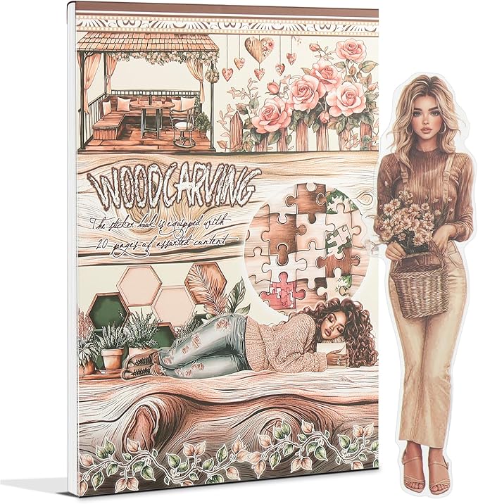 Snycler Woodcarving Theme Sticker Scrapbooking Supplies for Junk Journal, 20 Sheets PET Stickers - Vintage Journaling Stickers, Ephemera Sticker Book Pre Cut, Planner, Junk Journal Supplies