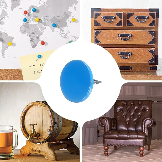 uxcell 100Pcs Upholstery Tacks, 11mmx10mm Flat Head Thumb Tack Decorative Furniture Nails Push Pins for Furniture Sofa Headboards, Blue