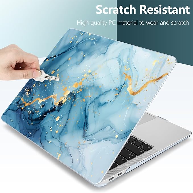 DONGKE for MacBook Air 13 Inch Case 2021-2018, Compatible with A2337 M1 A2179 A1932 Support Retina Display & Touch ID, Hard Shell Plastic Cover with Keyboard Skin - Blue Marble