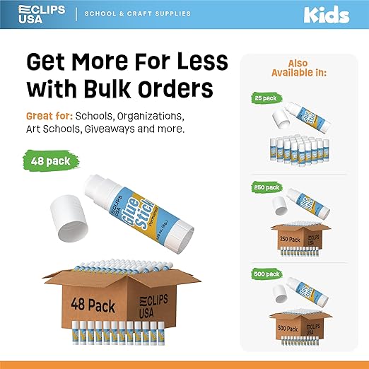 Glue Sticks Bulk (48 Pack), Washable Glue Sticks for Kids, Craft Glue for School Supplies, .28 oz, 8 Grams (48 Pack)