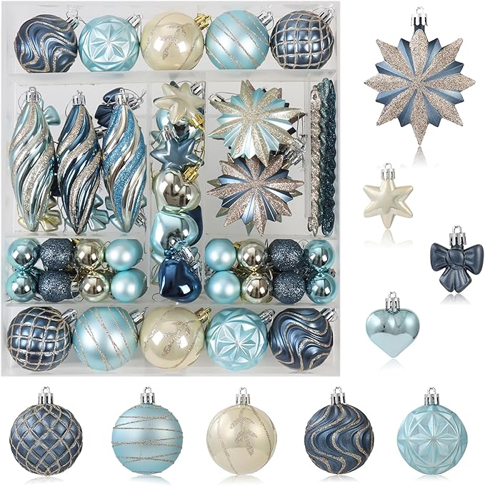 82Pcs Blue and Gold Christmas Ornaments Set, Shatterproof Medium Christmas Ball Ornaments, Christmas Decorations Hanging Ornaments for Xmas Trees, Holiday, Party Decor (Navy Blue & Gold)