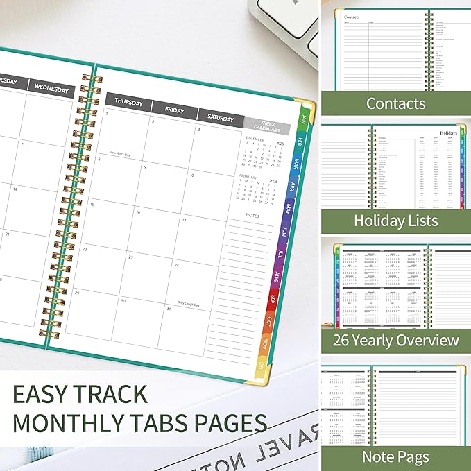 2026 Appointment Book/Planner - 2026 Daily Hourly Planner from Jan. 2026 - Dec. 2026, Weekly appointment Book 2026, 2026 Hourly planner with 20-Minute Interval, 9" x 11", Twin-Wire Binding, Colorful Tabs, Pocket -Aquamarine