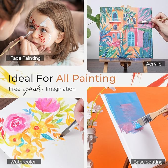 Nicpro 32pcs Paint Brush Set, Professional Paintbrushes with Paint Spatula and Cloth Roll, Craft Paint Brushes for Acrylic Painting, Oil, Watercolor, Gouache, Art Supplies for Artists Beginners