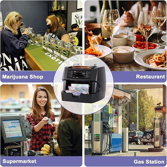 NUCOUN VC-3 Money Counter Machine Mixed Denomination, Value Counting, CIS/UV/IR/MG/MT Counterfeit Detection, USD/Euro/CAD/MXN, Printer Enabled Bill Cash Counter for Business