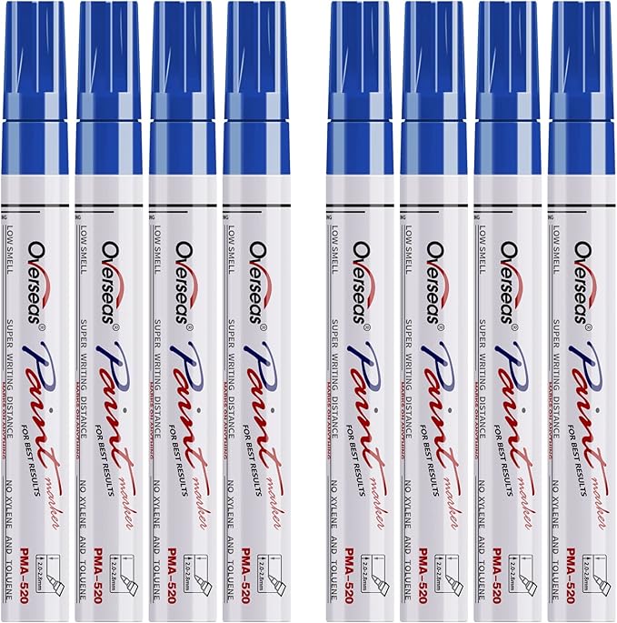 Paint Pens Paint Markers - Blue Permanent Markers 8 Pack, Oil Based Waterproof Quick Dry Medium Tip Marker Pen for Metal, Wood, Fabric, Plastic, Rock, Stone, Mugs, Canvas, Glass, Art Craft