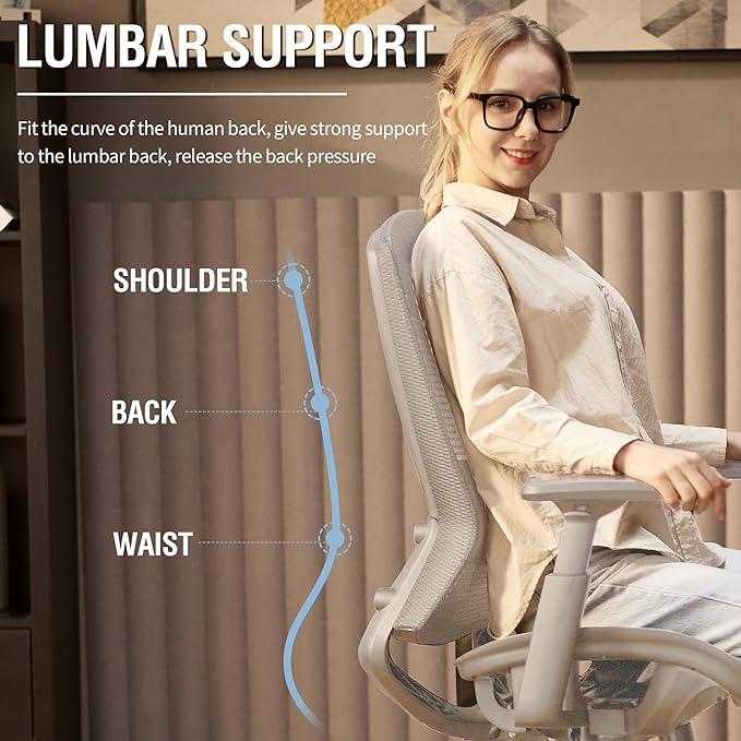 ELABEST T96 Mesh Office Chair,Ergonomic Computer Desk Chair,Sturdy Task Chair- Adjustable Lumbar Support & Armrests,Tilt Function,Comfort Wide Seat,Swivel Home Office Chair