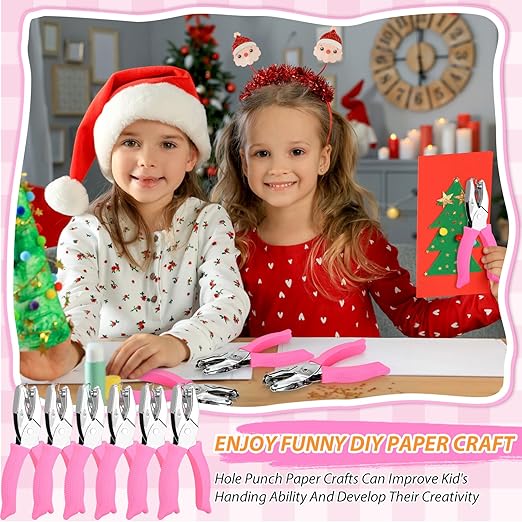 6-Pack Craft Hole Punchers Set - 1/4 Inch Hole Punch for Paper, Binder & Scrapbooking | Circle, Heart, Star, Triangle Shapes | Soft-Grip Handles, Auto Paper Chip Collector, Lightweight