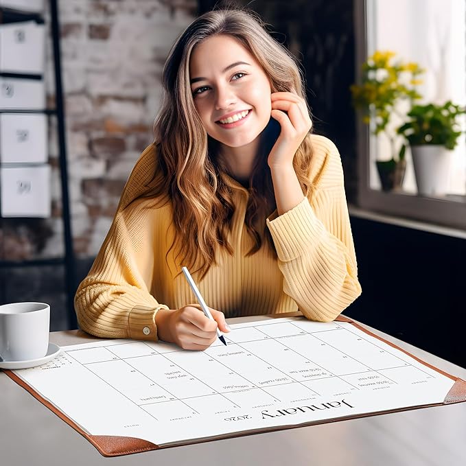Simplified Desk Calendar 2026 with Desktop Mat, Cabbrix Large Desk Pad Calendar 21" x 16-1/2" Including January 2026 to December 2026, Desk Blotter Calendar for Home School and Office (Brown)