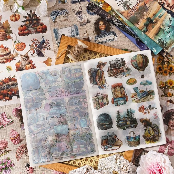 TIAMECH Star Academy Magic Sticker Book - 20 Sheets PET & Washi Stickers for Scrapbooking, Ephemera, Waterproof Junk Journaling Supplies & DIY Crafts (Size 10.5 x 7.1in)