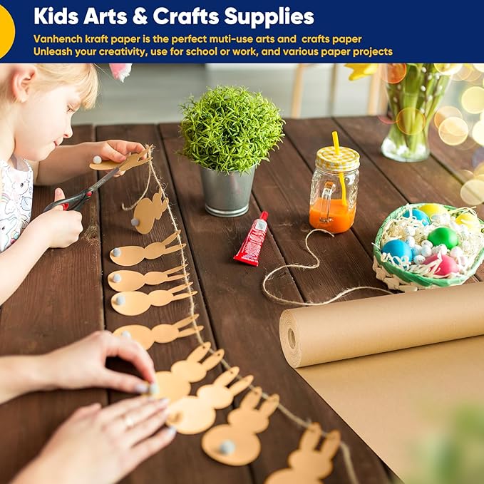 Vanhench Brown Kraft Paper Roll 17.5" x 600" (50') for Gift Wrapping Bulletin Board Paper, Kids Craft Supplies, Art Bouquet Flower Wrapping Paper, Poster Packing Shipping Moving Supplies