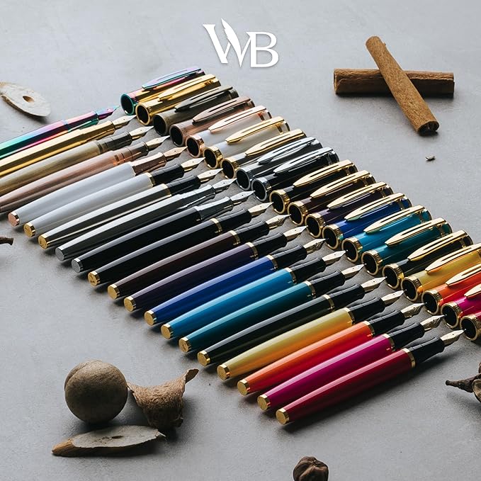 Wordsworth & Black Fountain Pen Set, 18K Gilded Medium Nib, Includes 24 Pack Ink Cartridges, Ink Refill Converter & Gift Box, Gold Finish, Calligraphy, [Rainbow], Perfect for Men & Women