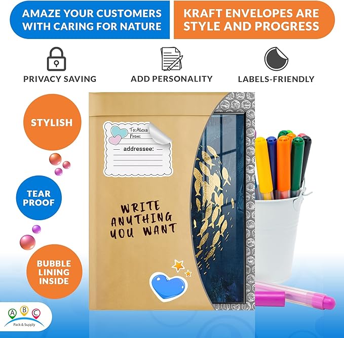 ABC PACK & SUPPLY Brown Kraft Bubble Mailer Envelopes, 6.5 x 9 Inches. 25 Pack Mail Padded Envelopes Self Seal. Kraft Bubble Mailers. Tear-Resistant Mailing Envelope Padded. Sturdy Paper Mailer