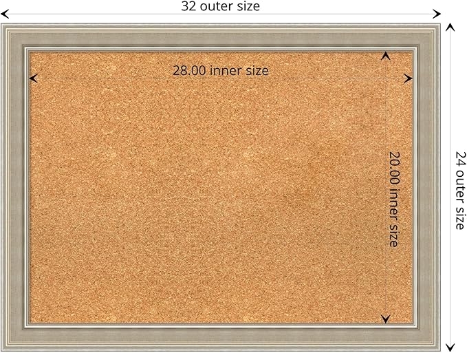 Amanti Art Natural Cork Board for Wall, 24x32 Vision Board with Silver Wood Frame, Medium Corkboard Office Decor for Home Organization, Modern Contemporary Corkboard Pinboard to display items for home
