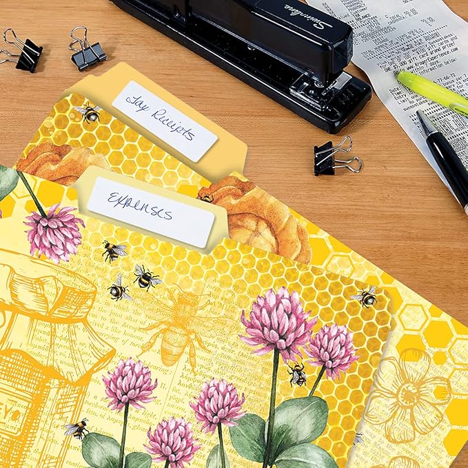 Current Bee Friends File Folders Value Pack - Bulk Set of 24, 6 Pretty Decorative Designs, 1/3 Cut Tabs, Heavy-Duty Paper Stock, Office Supplies for Home & Work, 9-½” x 11-¾” Letter Size