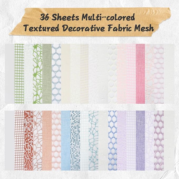 90 Sheets Textured Scrapbook Paper with Decor Mesh Fabric Creative Kit - 6 Pack Mixed Media Papers for Craft, Scrapbooking, Junk Journal, Card Making, Collage Art Supplies, 5.1 x 7 Inches