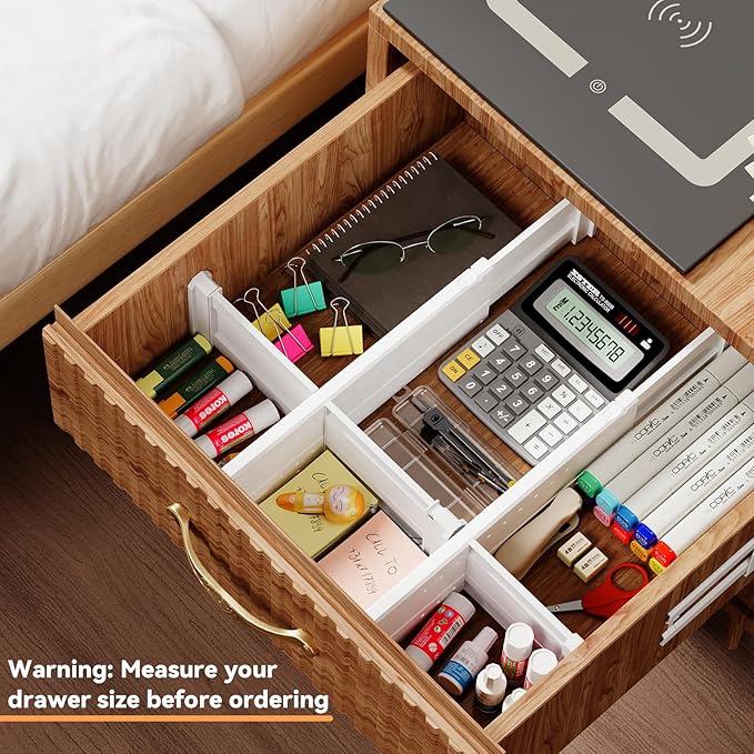 REBECAT 5 Pack Drawer Dividers for Clothes Adjustable Drawer Dividers 4" High Expandable from 15"-21" for Dresser Baby Clothes Bathroom,Bedroom Kitchen and Office Storage，White