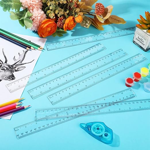 Zonon 60 Pieces 12 Inch Ruler Bulk Clear Plastic Flexible Straight Metric Rulers with Centimeters and Inches Drafting Measuring Tool for Classroom School Students Education