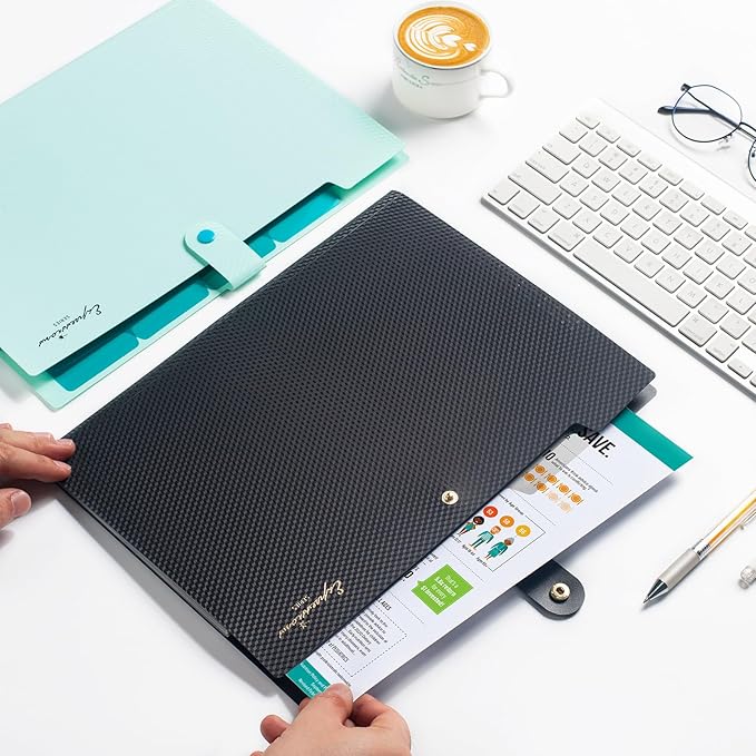 Sooez Expanding File Folder, Letter Size Accordion File Organizer, 5 Pocket Folders for Documents, Portable Filling Products for School Office Supplies, Navy Blue