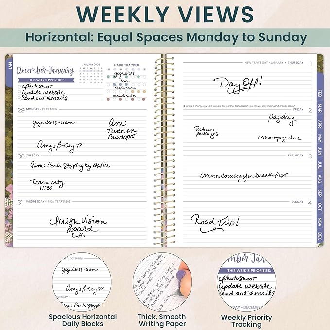 bloom daily planners 2026 Planner (January to December) - 8.5” x 11” Weekly & Monthly Dated Agenda Organizer Book with Stickers & Tabs - Flexible Soft Cover - Wildflower Mountainside