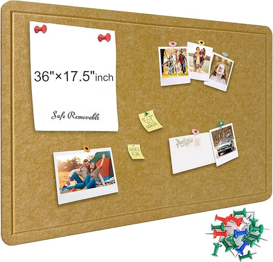 Large Bulletin Board - Foldable 36x17.5 Inches Cork Board Alternative with 20 Push Pins, Self-Adhesive Felt Bulletin Board for Wall, Home Office Classroom Decor